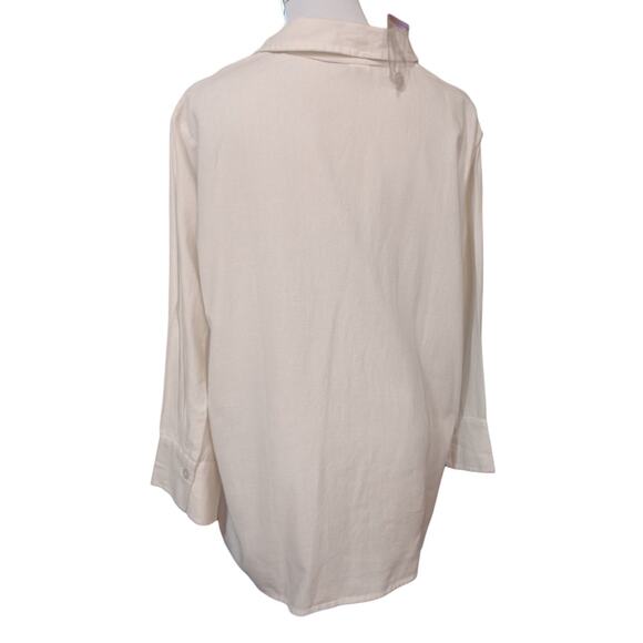 NEW Floral Embroidered Blouse Top Shirt Cotton Linen Plus 1X Off-White Blue Boho - Picture 3 of 11